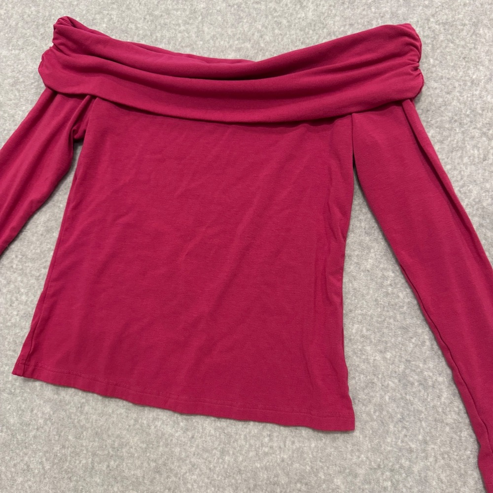 Y2K Magenta Off The Shoulder Long Sleeve Top Draped Neckline Pink Size L - Picture 5 of 10